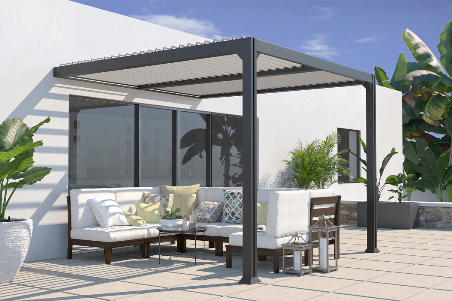 Pergola lames orientables adossée 3x3 alu Miami