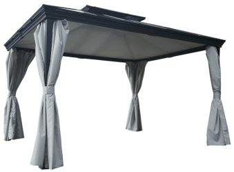 Pergola autoportée polycarbonate et aluminium avec rideaux Opale